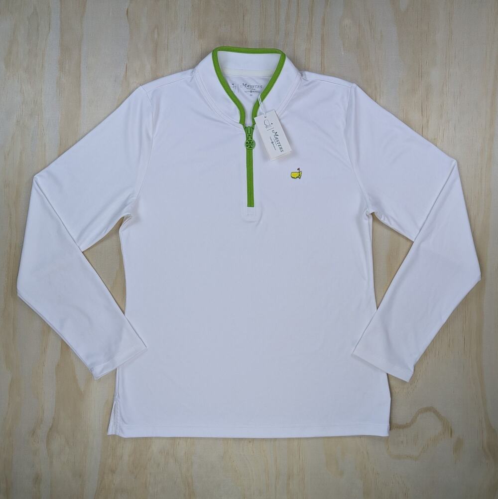 Tory Burch Women's Medium Masters Quarter Zip Golf Pullover White Green NWT